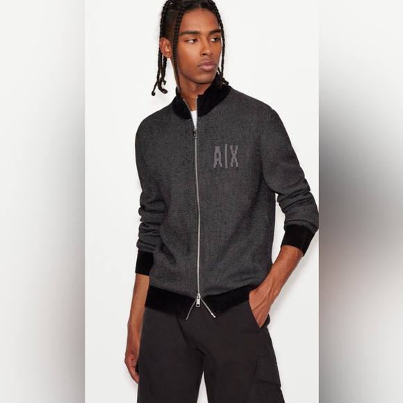 ARMANI EXCHANGE COTTON VISCOSE BLEND CARDIGAN (GRAY) - Picture 1 of 7
